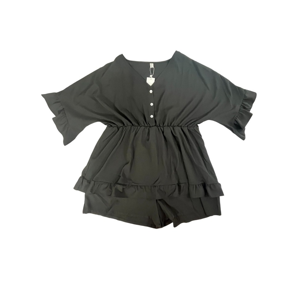 Unioos NWT Women's Black Romper Shorts Ruffle Sleeve 2XL